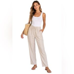 Sigrid Olsen Women's Beige Striped Linen Blend Pants Size Medium
